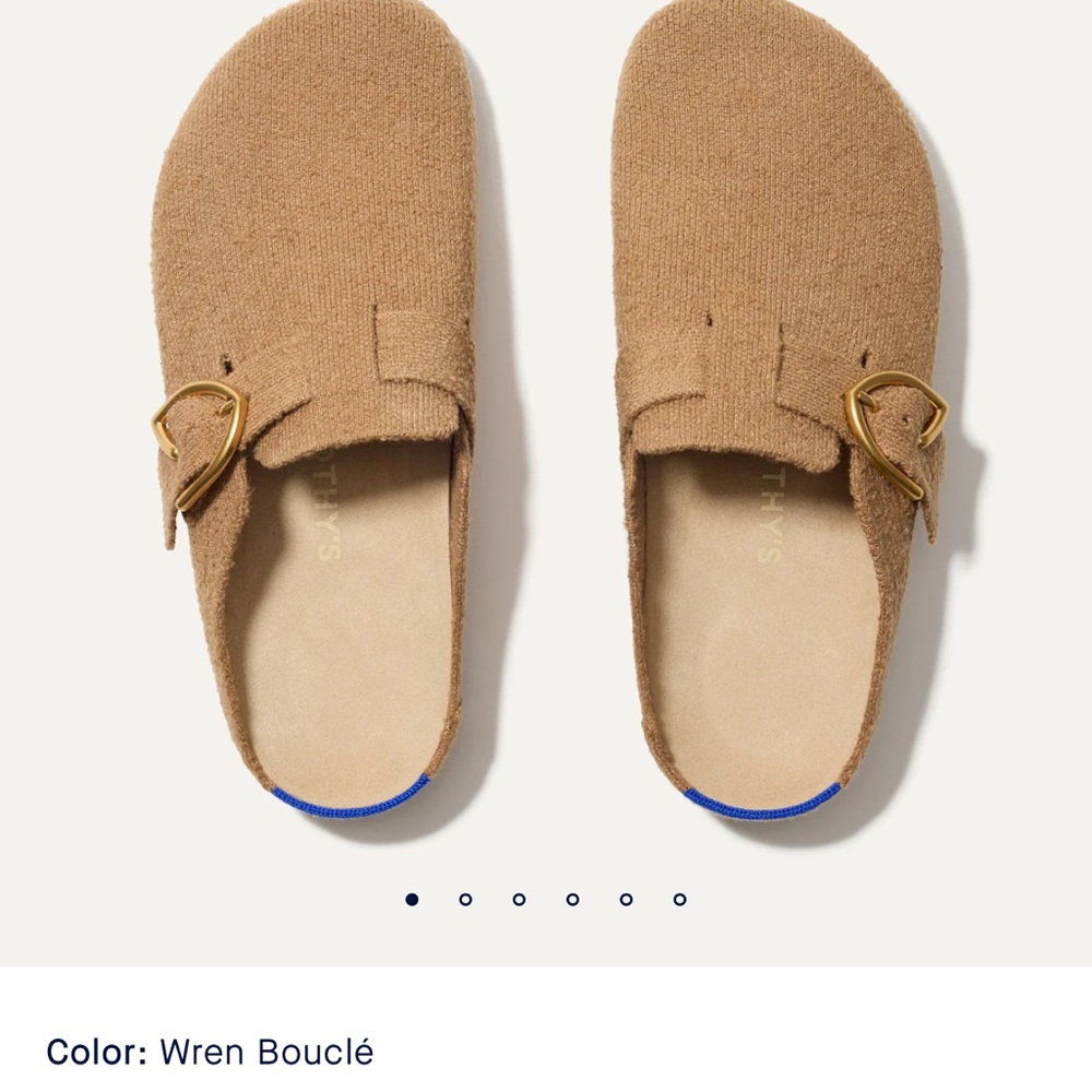 Rothy's Tan Slippers with Gold Buckle